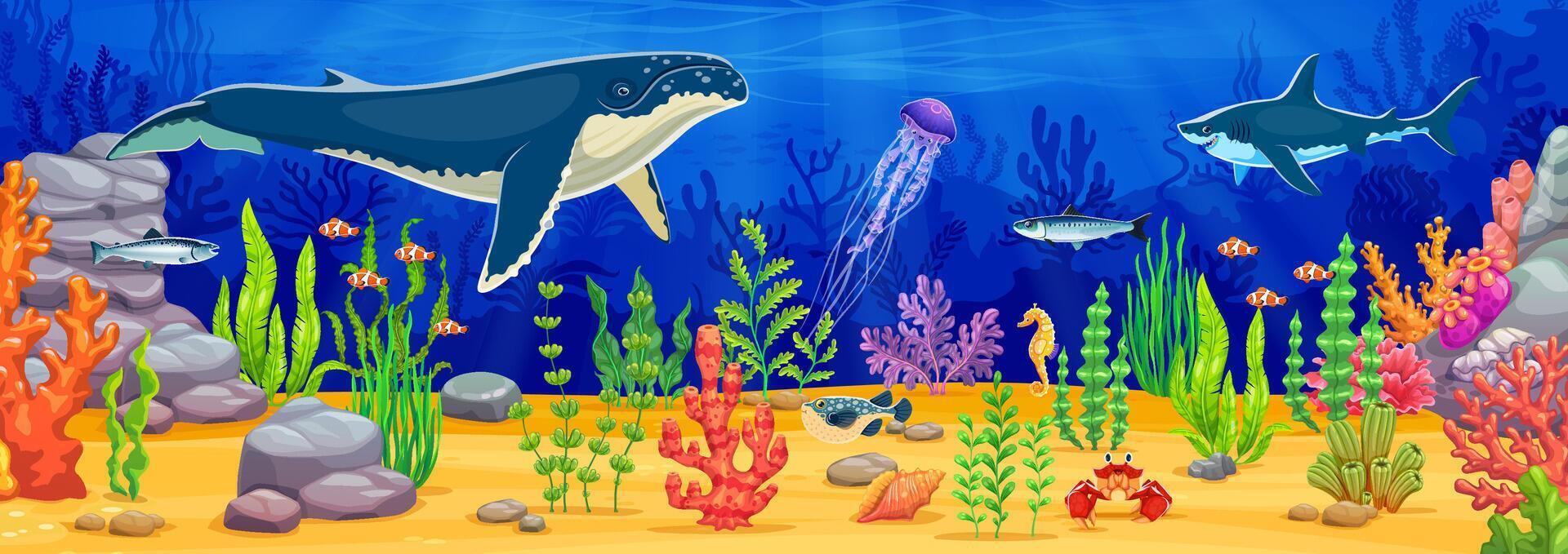 Underwater game background with sea landscape vector
