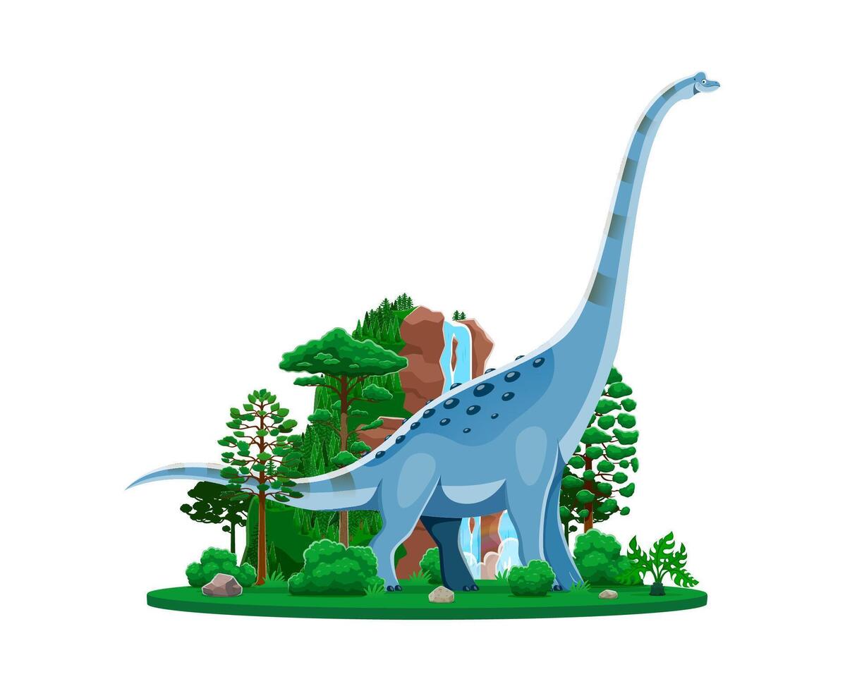 Dinosaur, cartoon prehistoric lizard Titanosauria vector