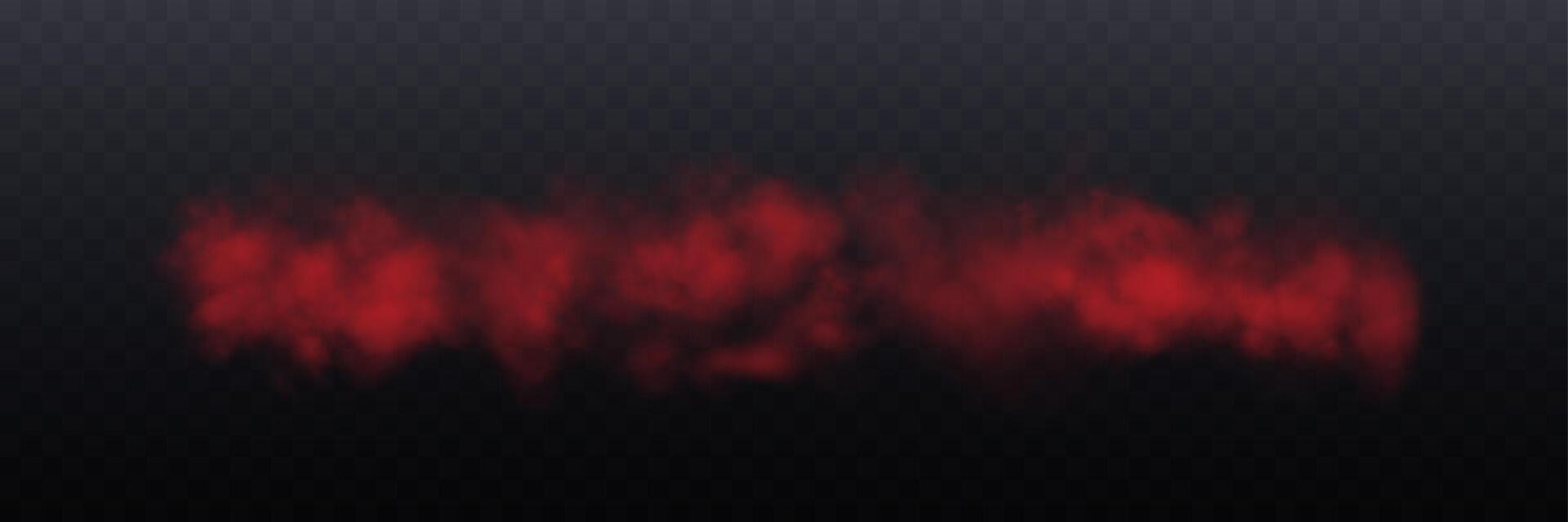 Realistic long red smoke or haze, overlay effect on a dark background. Hot fire and flame, magic fog, vapor. Abstract illustration vector