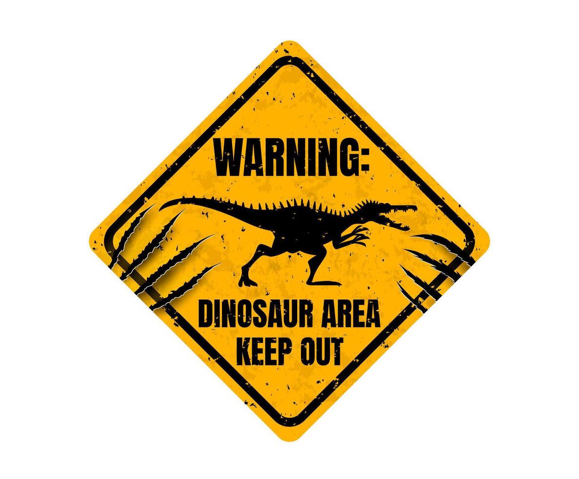 Danger dinosaur zone warning sign, claw scratches vector