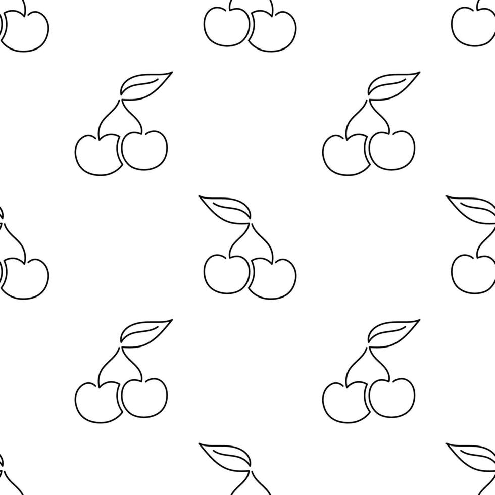 Cherry fruit seamless pattern. Single line illustration. Line art double Cherry. One line Cherry texture. Outline fruit background. Textile, fabric, texture design vector