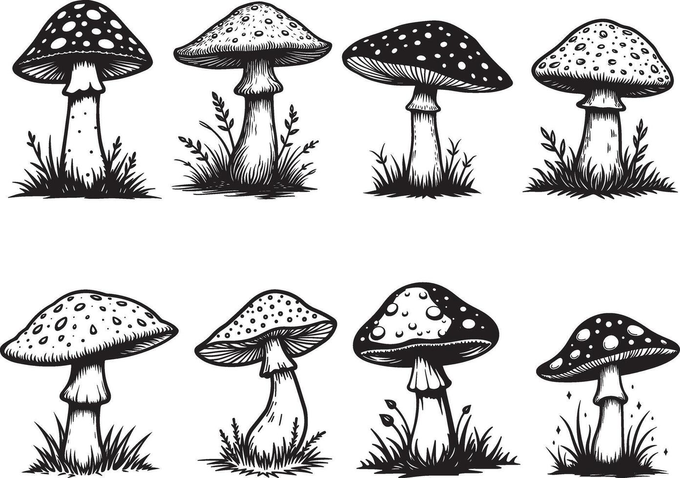 Bold Mushroom Silhouette with Grass vector