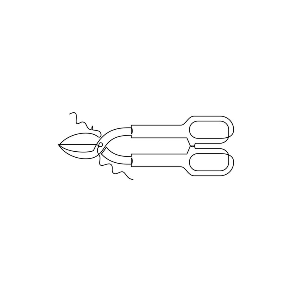 one line art Tin Snips tool illustration. line art, one continuous line, simple, hand drawn and sketch style. for icons, symbols, signs or logos vector