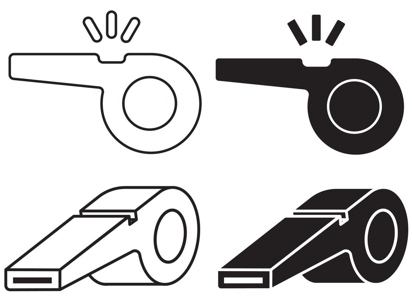 Silhouette and outline whistle graphic element, sports coach or referee design illustration vector