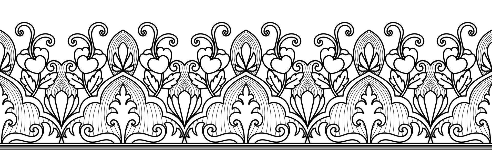 Leafy curves, indigenous abstract motifs, monochrome lines. vector