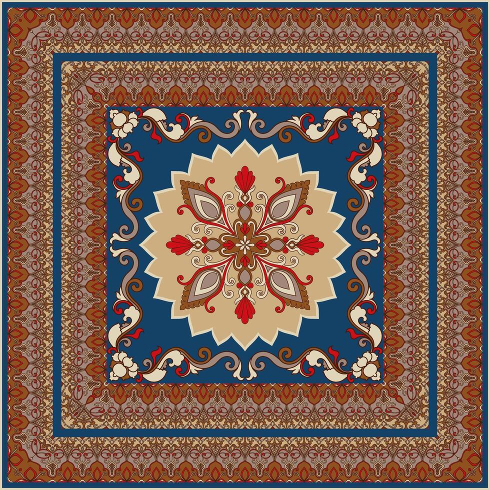 Geometric rug design, abstract scarf print for textile patterns, Oriental rug. vector