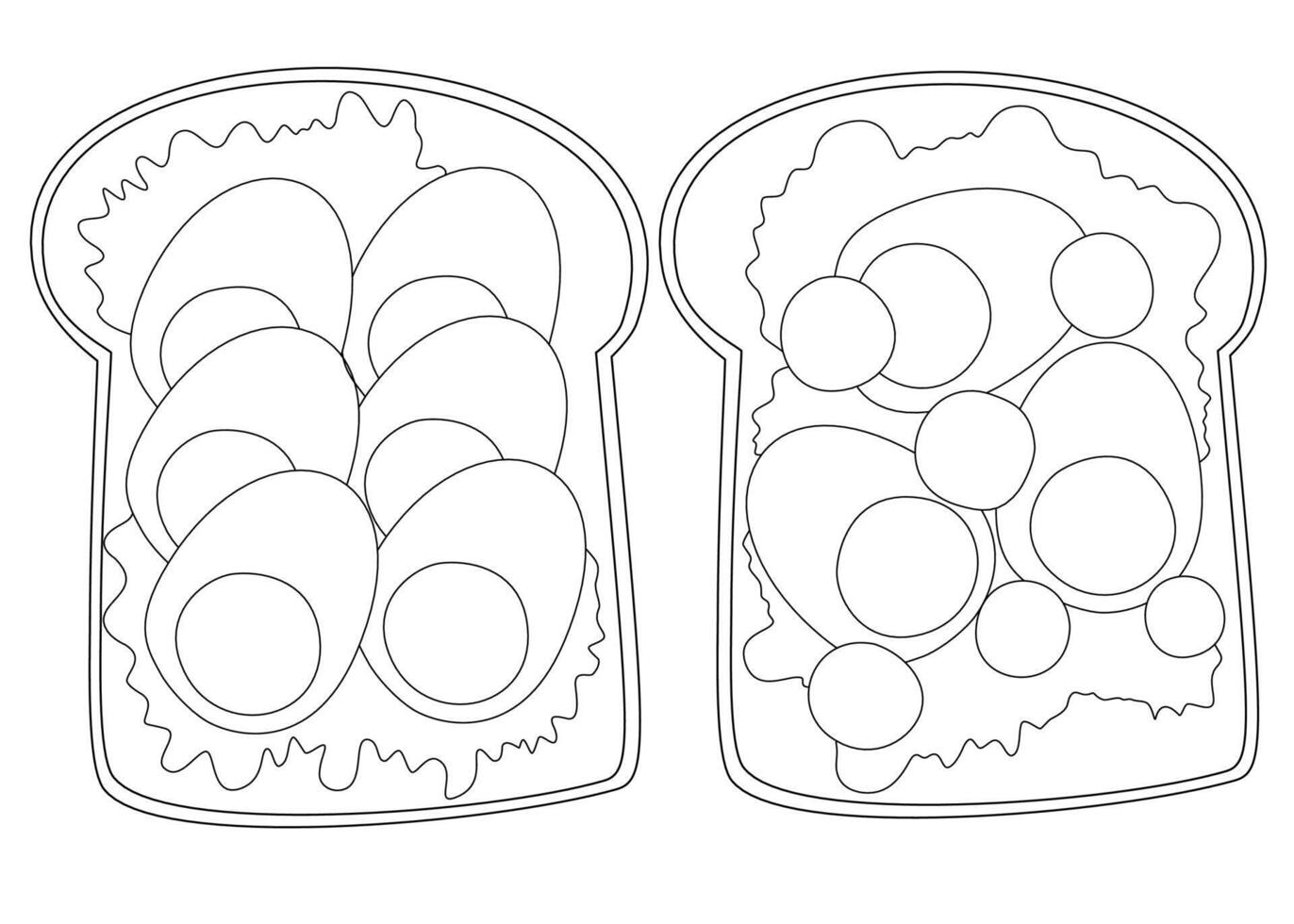 Toast egg with tomato cerry coloring page vector