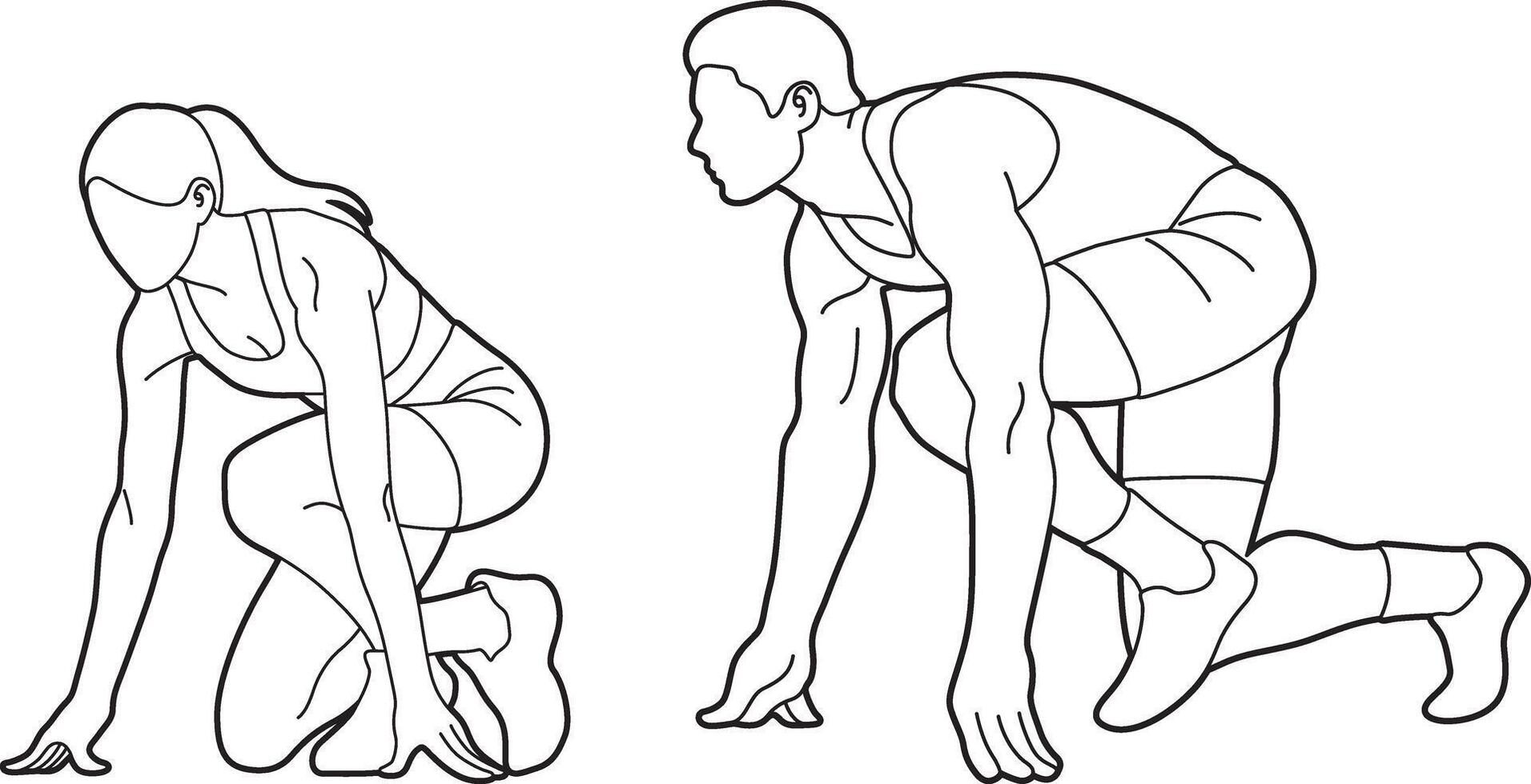 Female and Male Runner Crouch Start. vector
