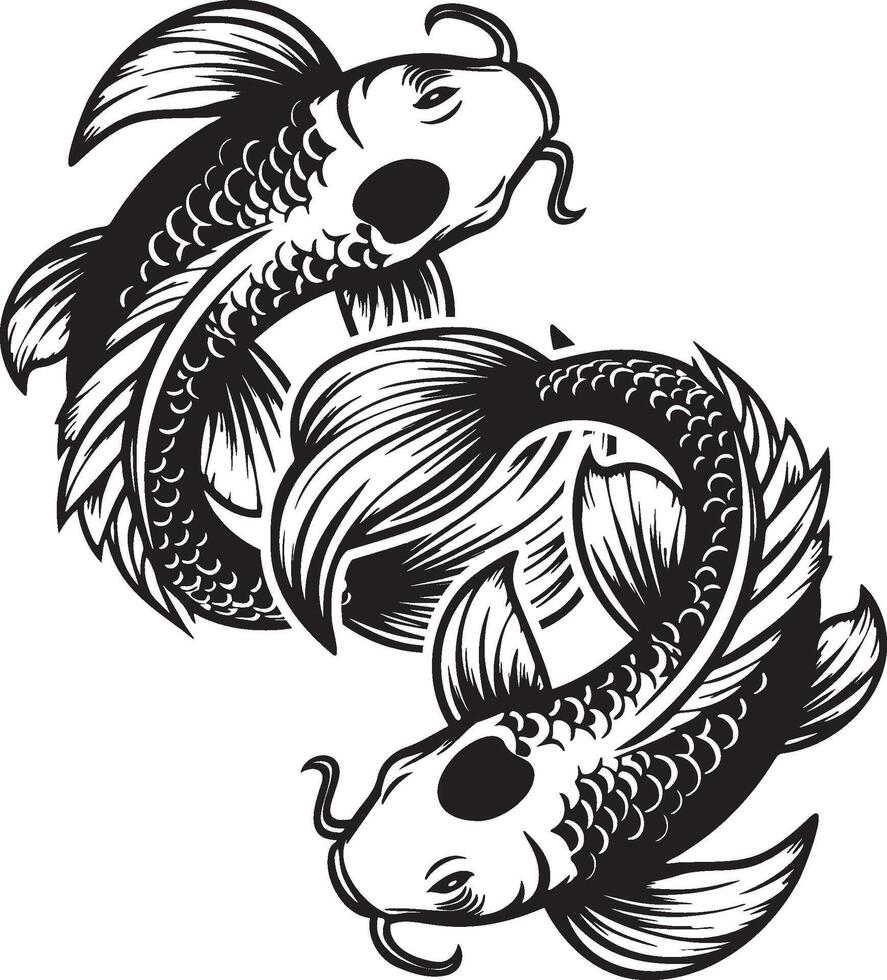 Two Koi Fish Sketch Drawing. vector