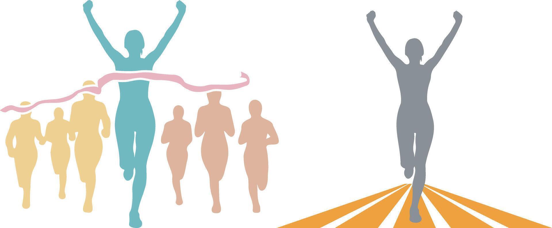 Female Athlete Winner Reach Finish Illustration Design. vector