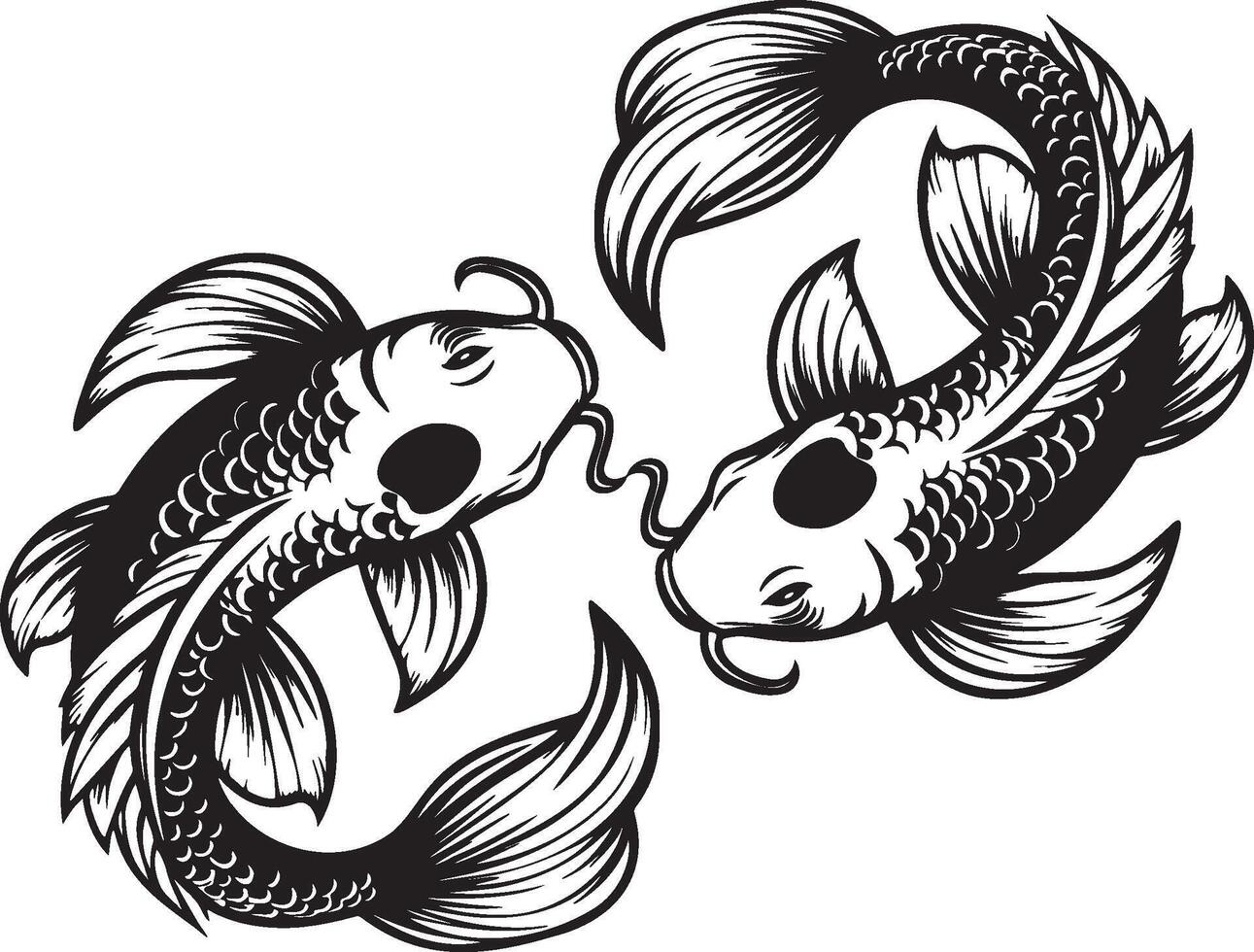 Two Koi Fish Sketch Illustration. vector