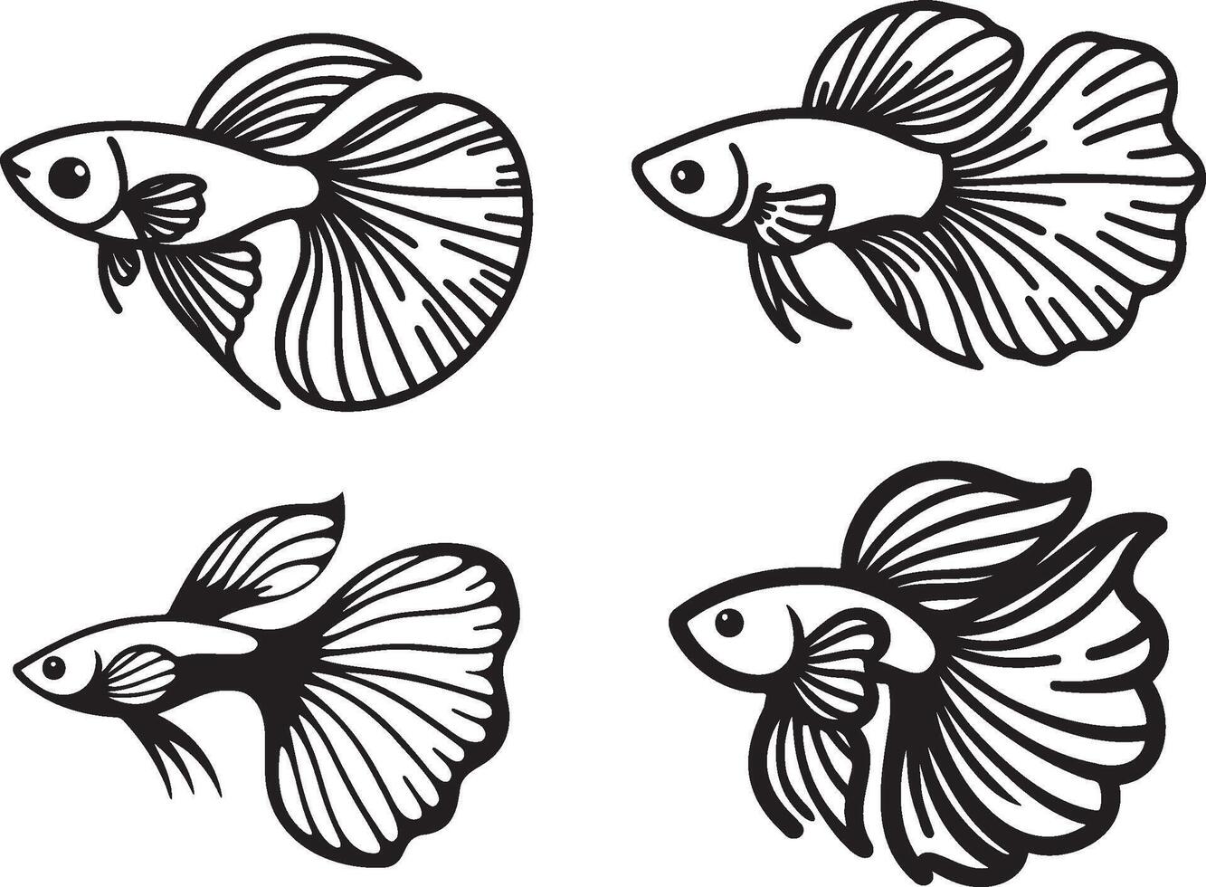 Cartoon Guppy Fish Sketch Drawing Collection. vector