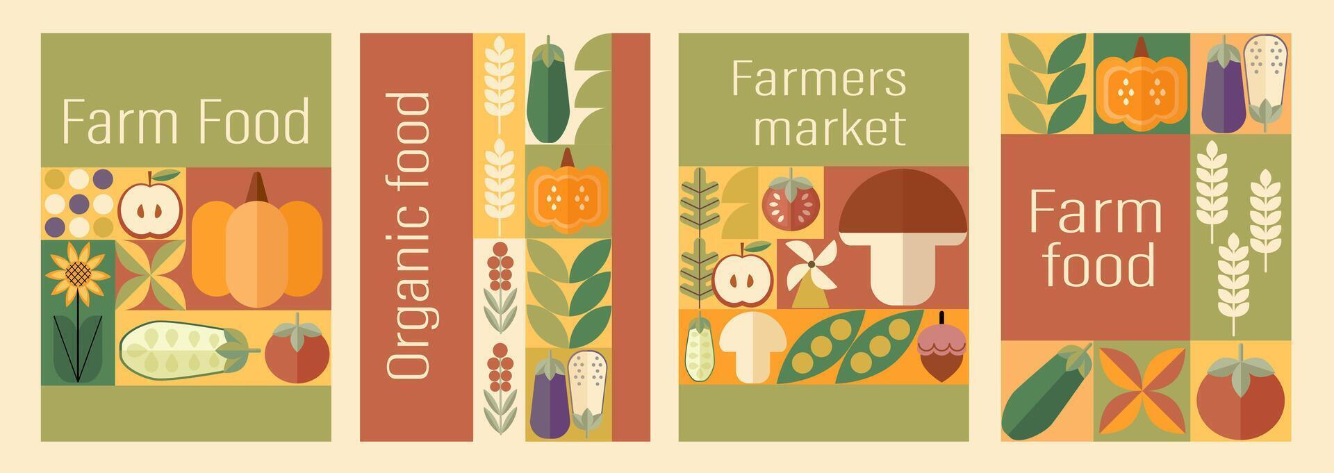 farmers market banners set of organic food products illustration vector