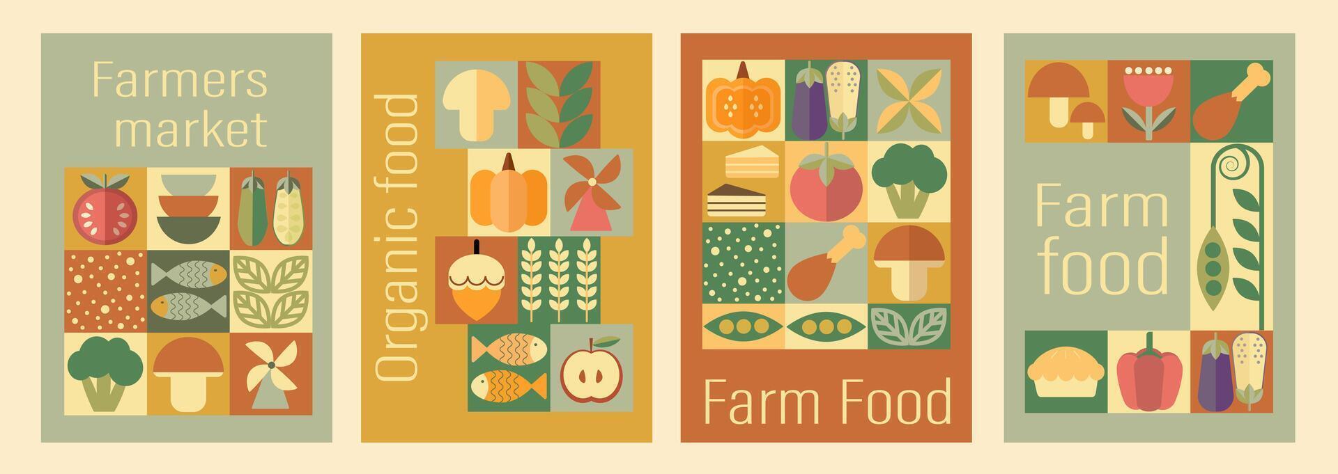 farm food vertical banners set of organic food products illustration vector