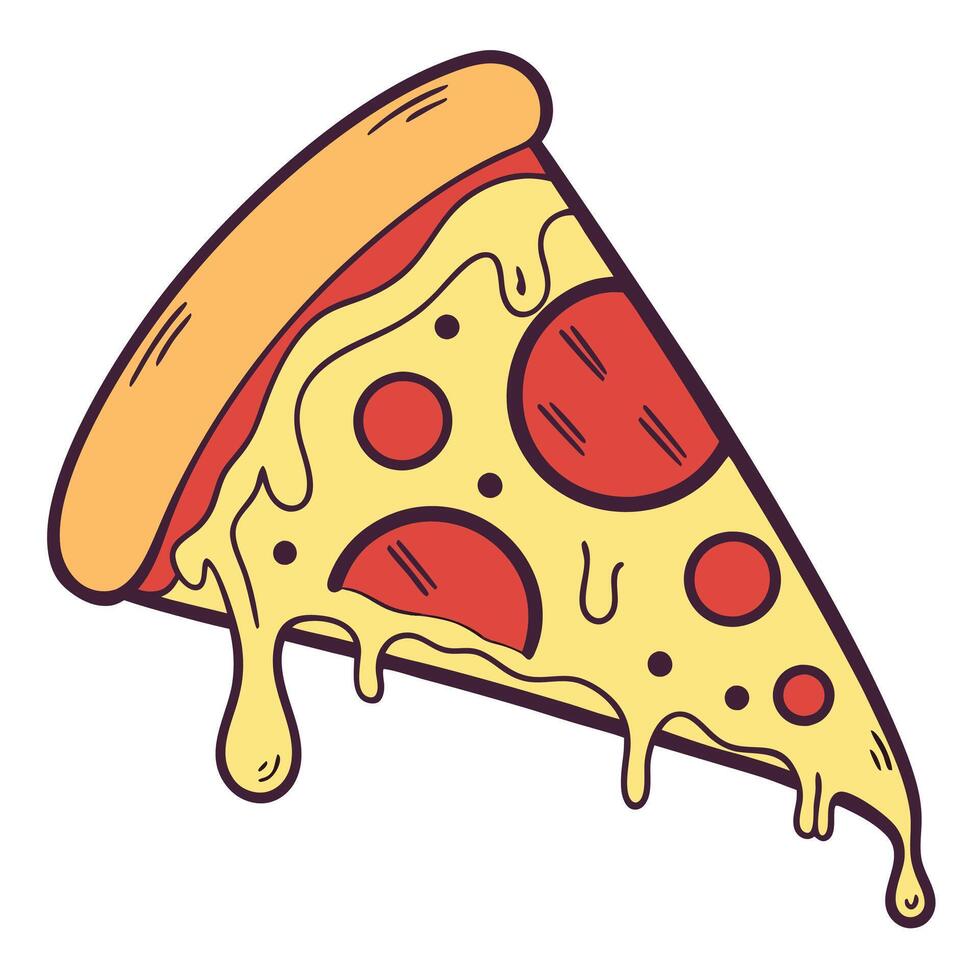 a cute icon of a slice of pepperoni pizza with go vector