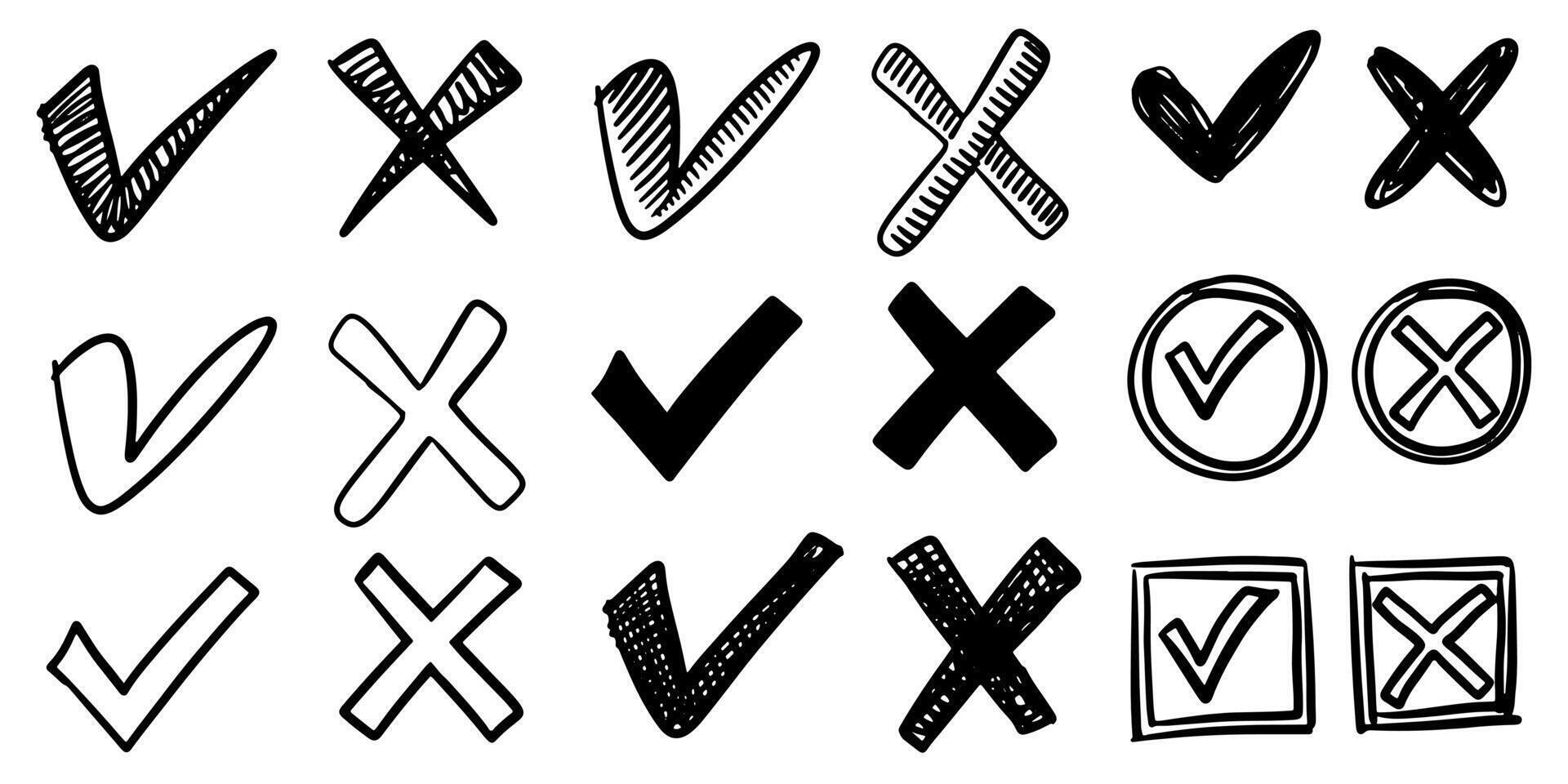 set of hand drawn check marks. checklist marks icon. vector