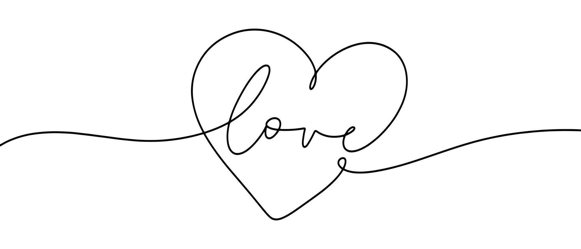 Heart continuous line drawing. Single hand drawn contour heart for design love, romance, greeting wedding. vector