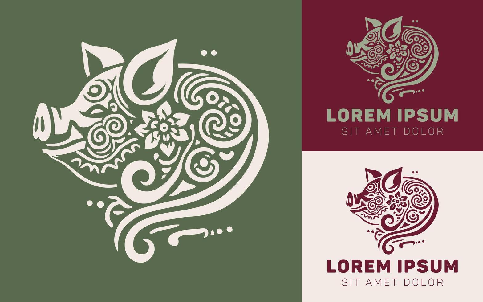 Pig head with balinese style cartoons logo icon simple vector