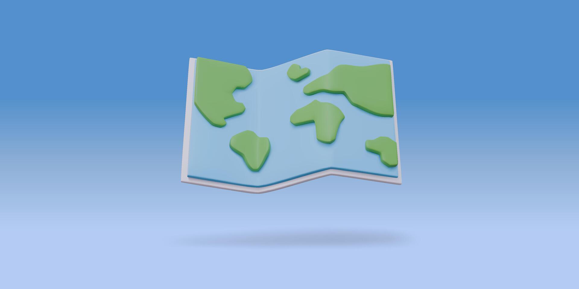 3D Stylized World Map - Continents and Ocean, Flat Geographical Map Illustration, Earth Map vector