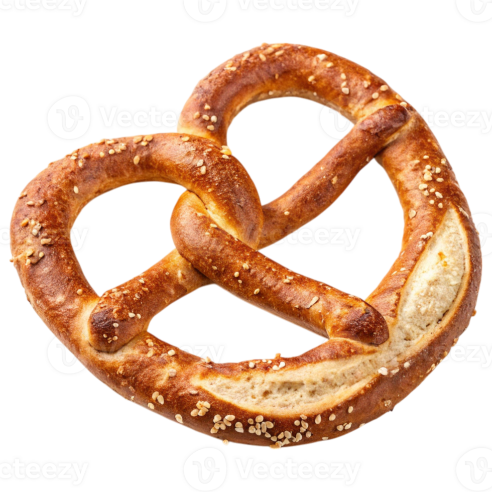 Freshly baked heart-shaped pretzel with a golden-brown crust and sesame seeds, showcasing a delicious and unique twist. png