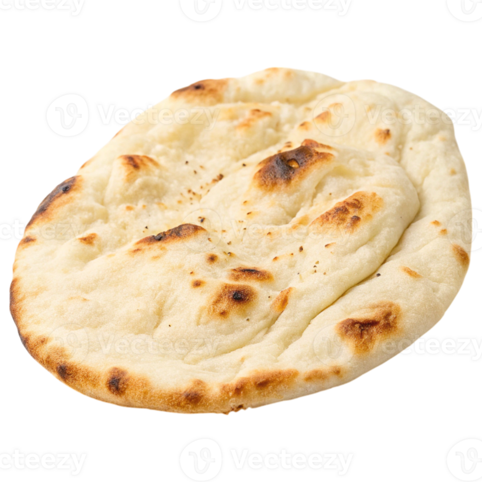 Soft, warm naan bread with a slightly charred surface, ideal for pairing with various dishes or enjoying on its own. png