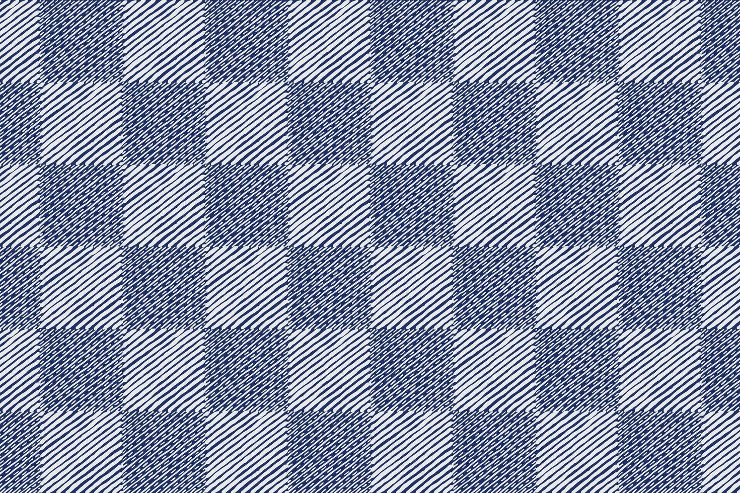 Crafted hand drawn brush lines abstract stitching check pattern, Japanese traditional embroidery, weaving textured background in white and blue, simple and humble graphic for fabric, carpet vector