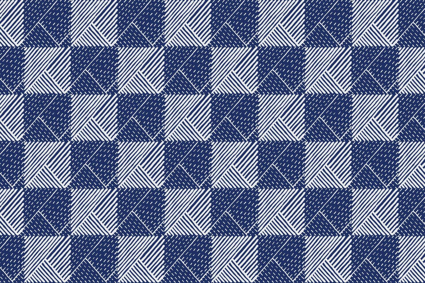 Crafted hand drawn brush lines abstract stitching check pattern, Japanese traditional embroidery, weaving textured background in white and blue, simple and humble graphic for carpet vector