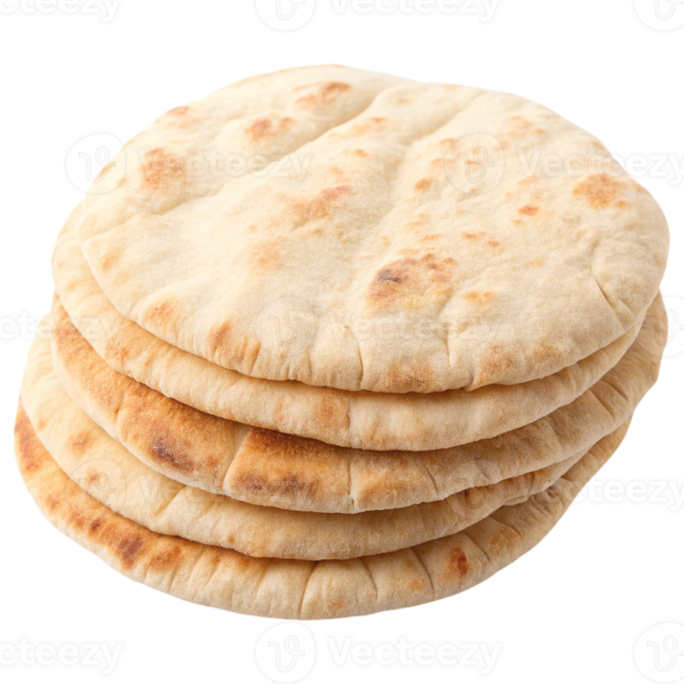 Stacked pita bread with a light brown crust, showcasing a soft and fluffy texture. png