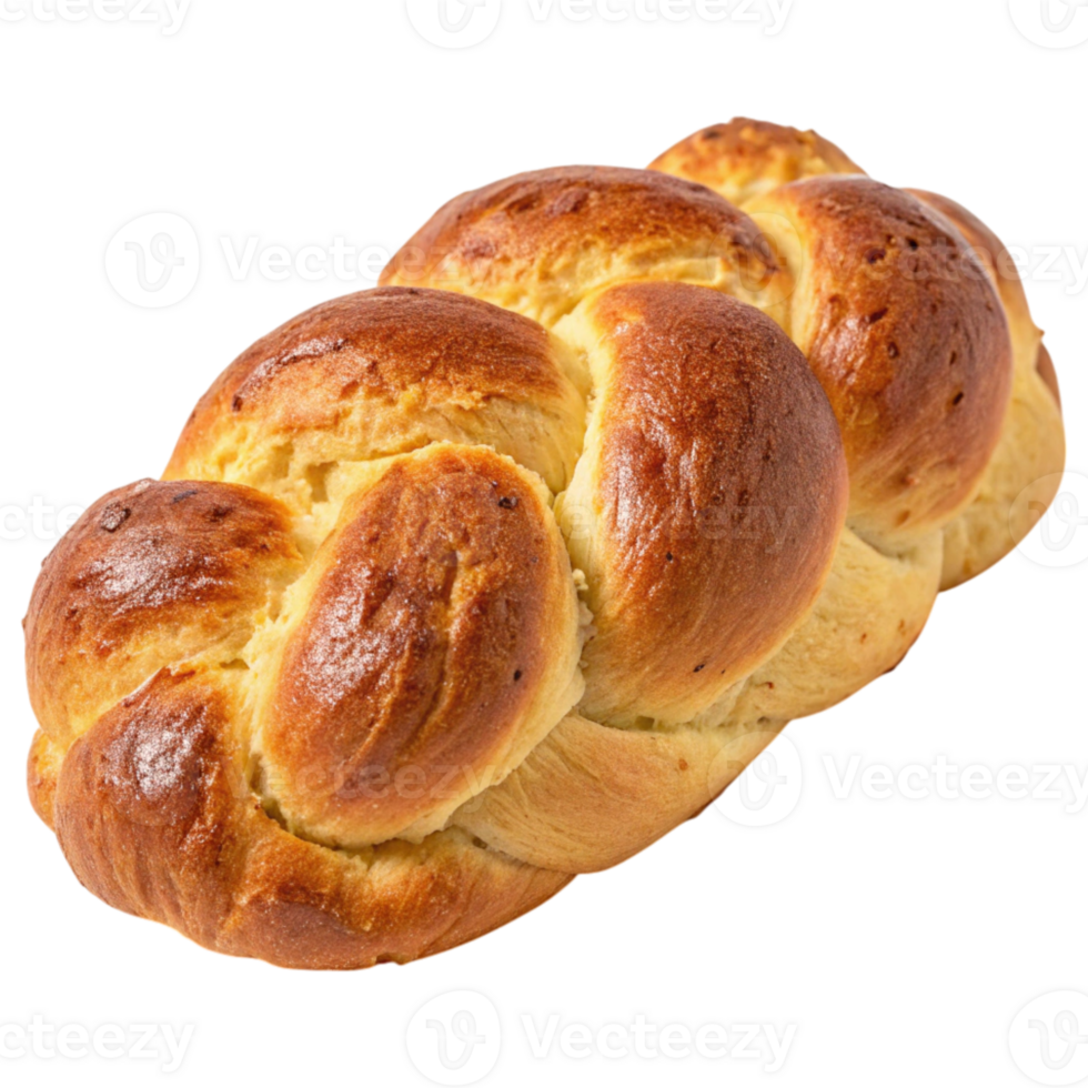 Freshly baked braided bread with a golden-brown crust, showcasing a soft and fluffy interior. Ideal for festive occasions or family meals. png