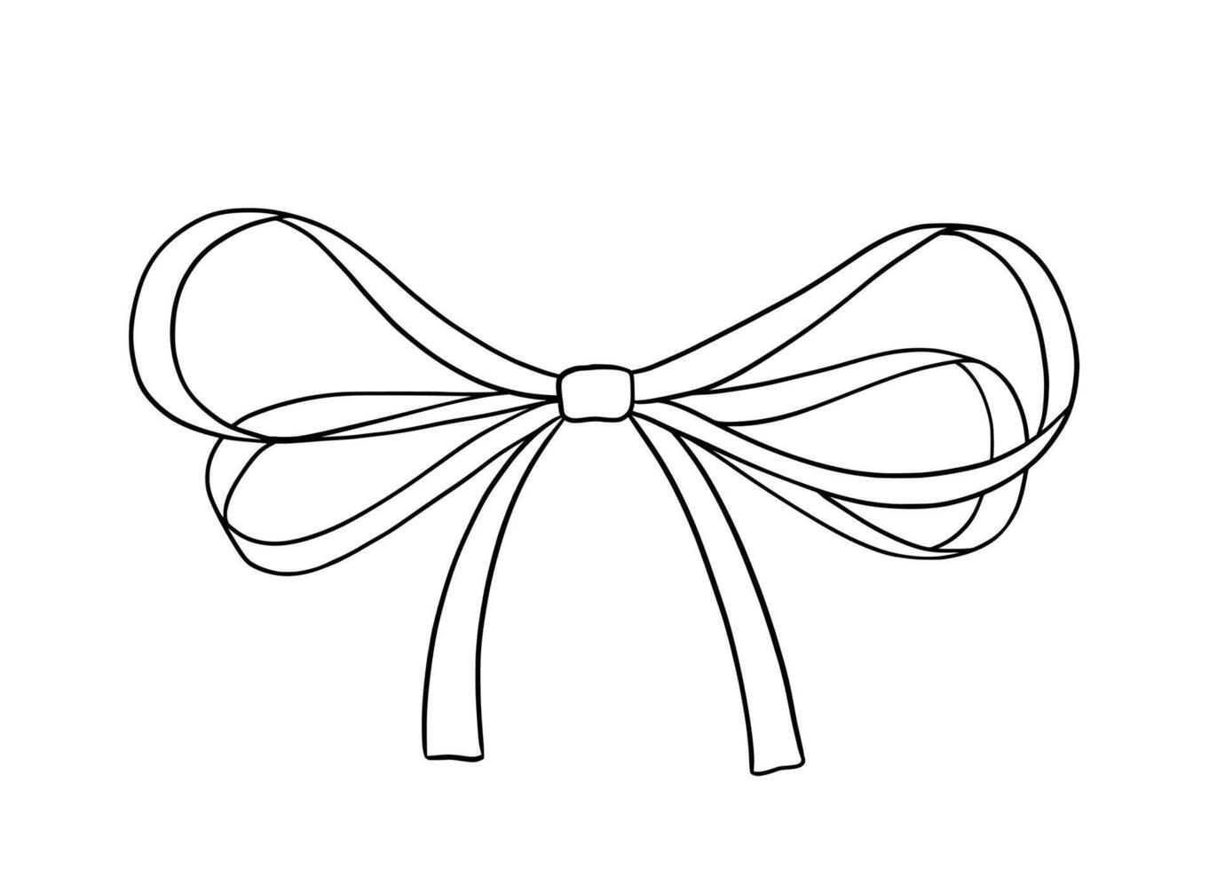 Bow line sketch, black line drawing on white, doodle ribbon vector