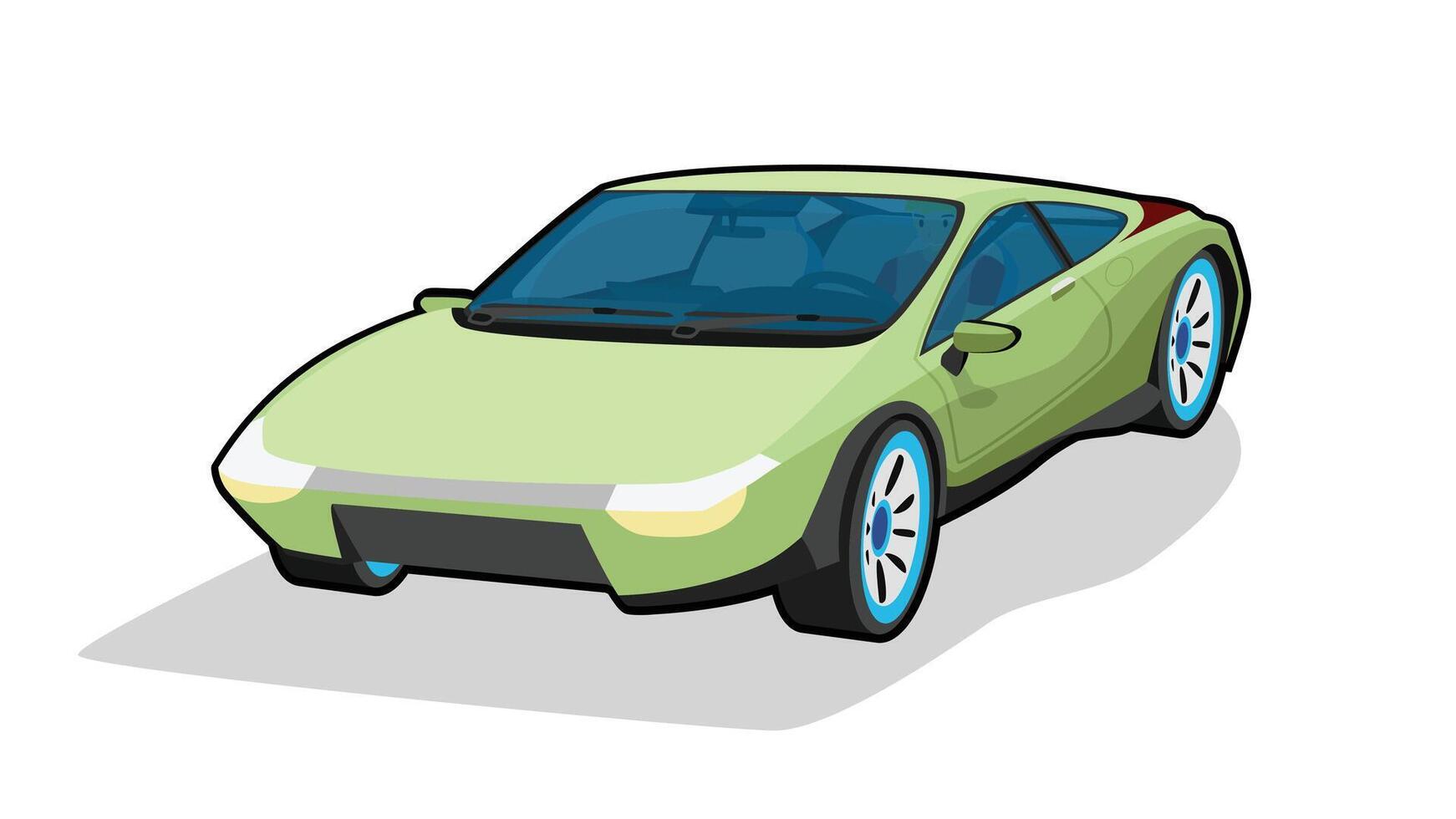 Cartoon sport car green color. Can see inside with interior and driving man. Divide the layers of shadow line. on isolated white background. vector