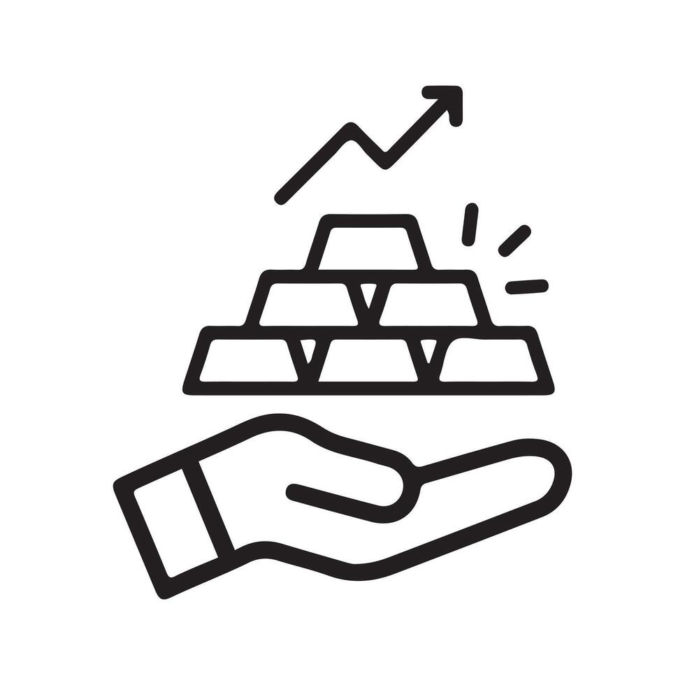 Gold bars increasing in value, held in a hand. Represents wealth, investment growth, and financial success vector