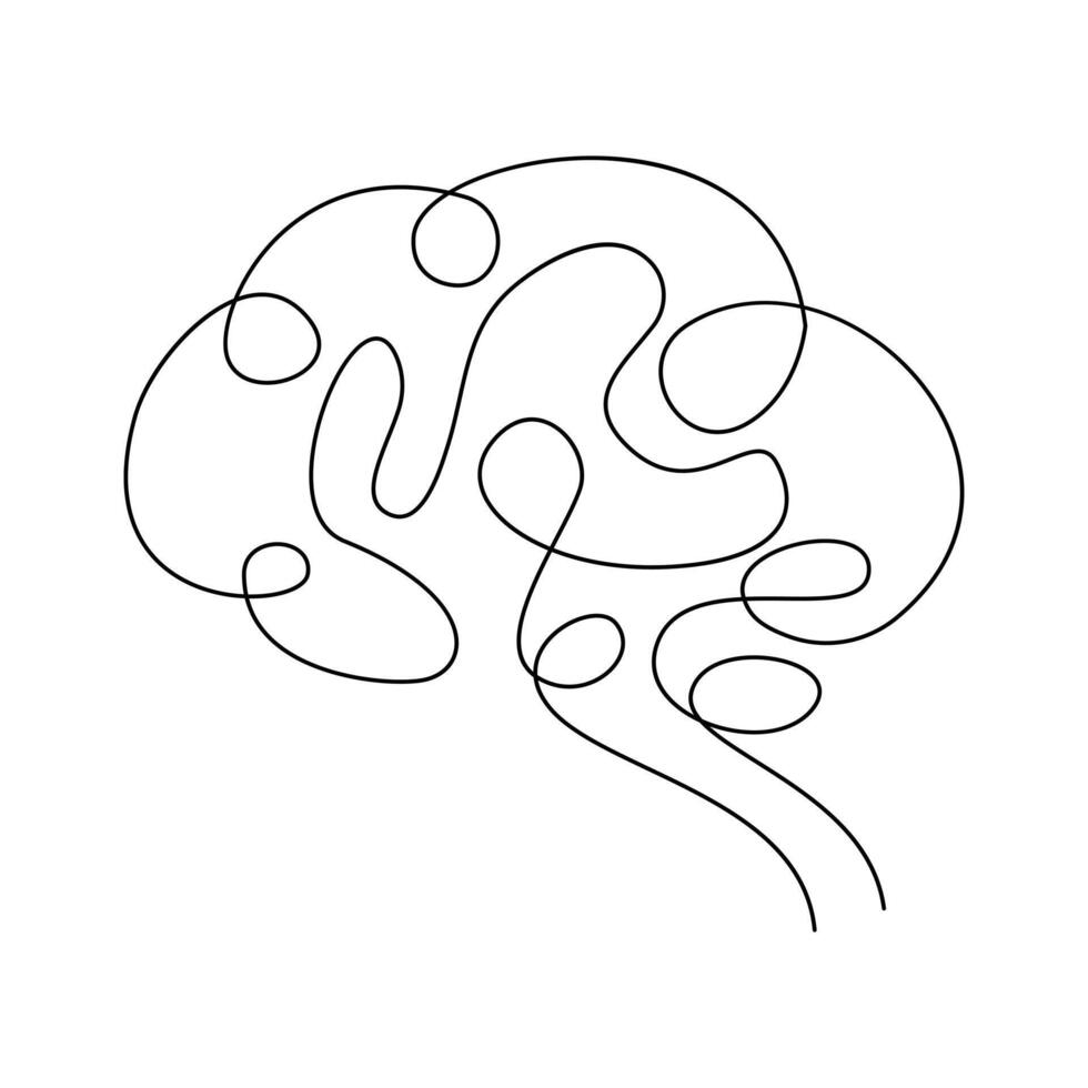 With one continuous stroke, human brain single-line art captures the essence of intelligence and reasoning vector