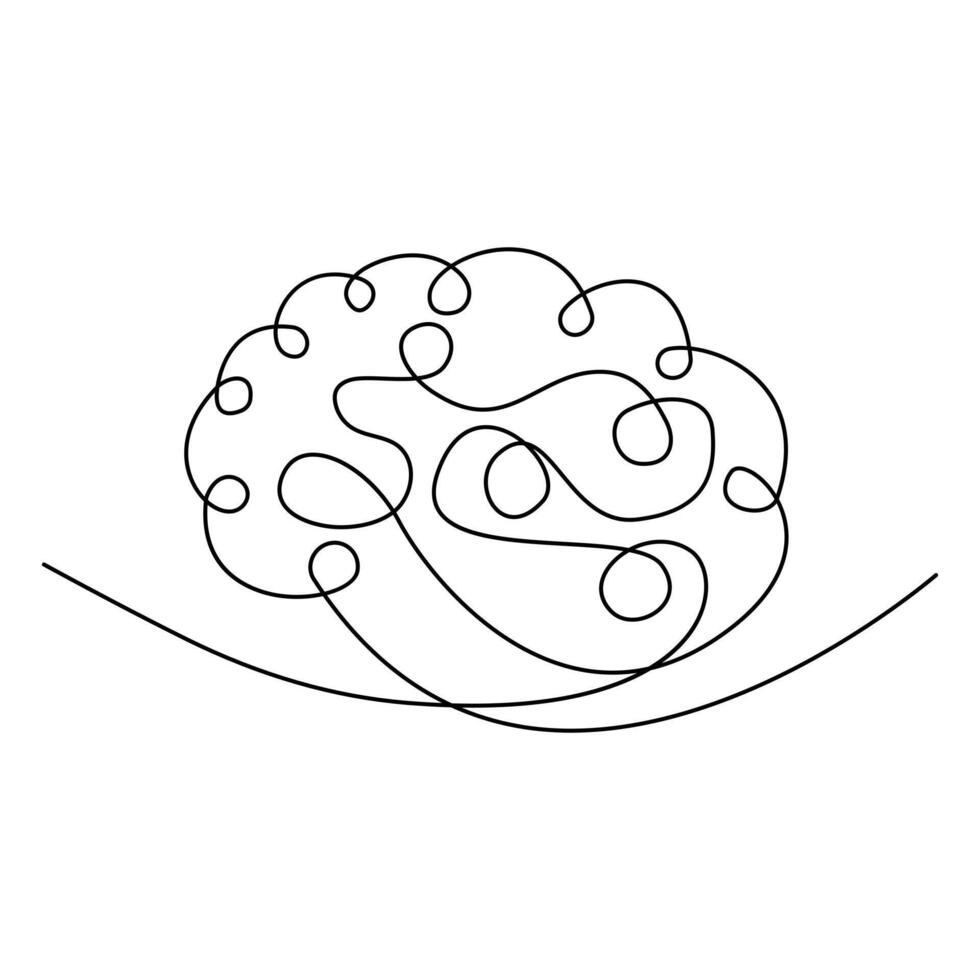 Human brain single-line art creatively represents intelligence and thought using a single, continuous stroke. vector