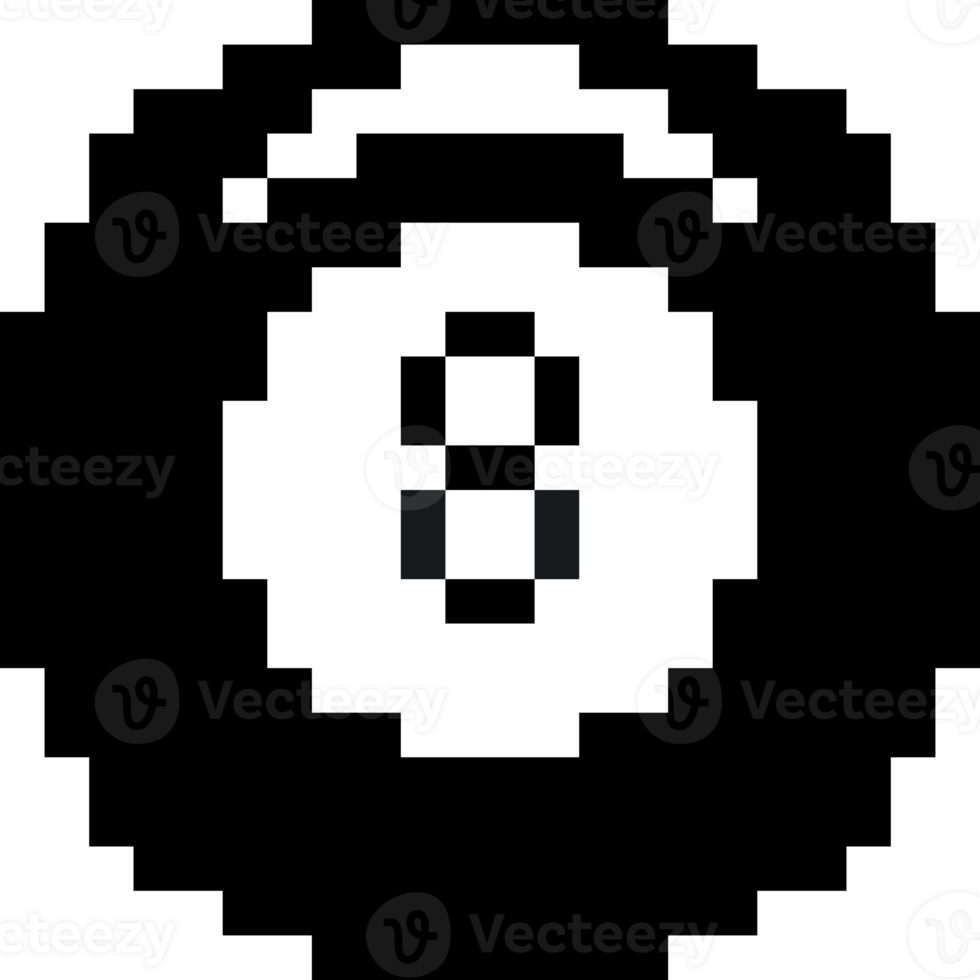 Snooker icon. Pixel Eight ball. Pixelated Billiard icon png