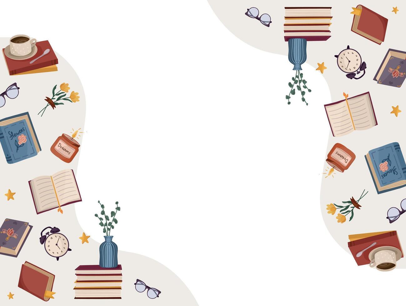 Set of books and other subject for reading atmosphere. It is cozy autumn time vector
