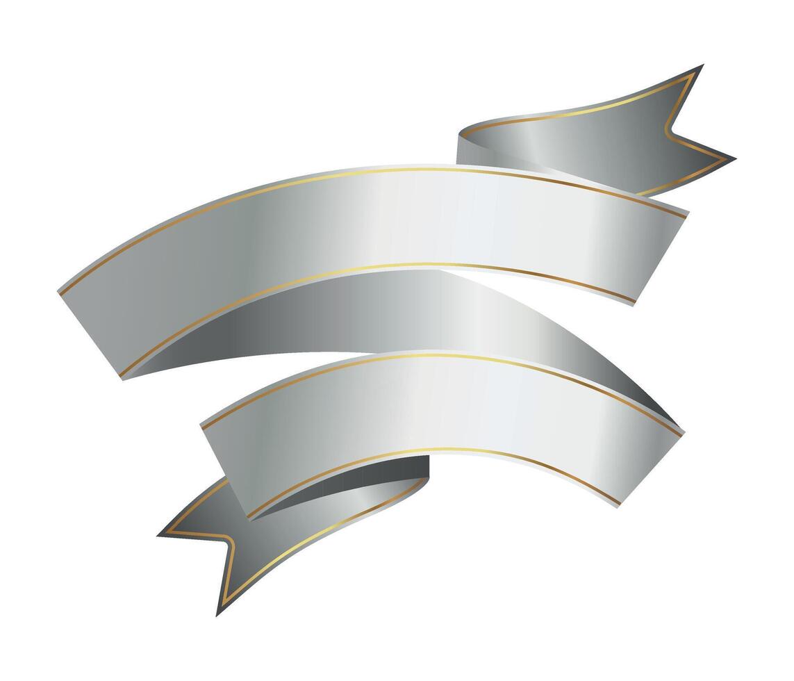 Silver ribbon banner with gold border, Silver band 3d, tag, label. Silver award ribbon, luxury label, badge premium quality certificate ribbon. Empty Silver Ribbon, Label Design for text. Eps 10 vector