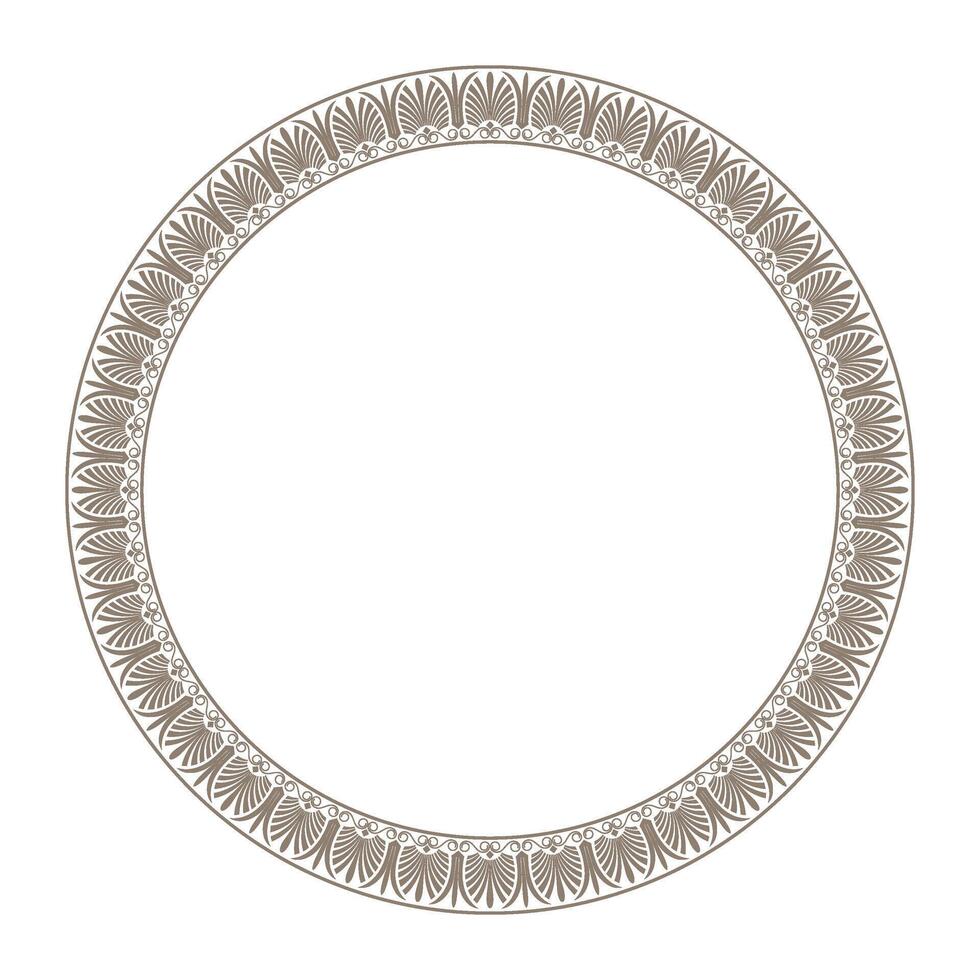Beautiful golden round frame with classic Greek ornament. Circle of Ancient Greece, Roman Empire. Byzantine painting. Decoration of European palaces, for textiles, embroidery, sandblaster, porcelain vector