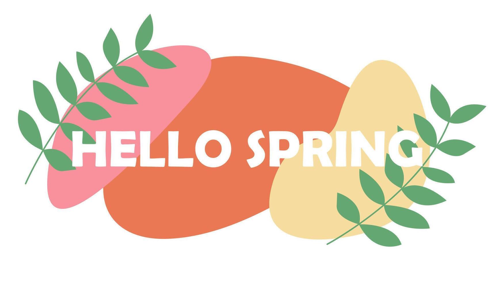 Hello spring lettering. Text design for badge, icon, postcard, card, invitation, banner. Springtime typography template. vector