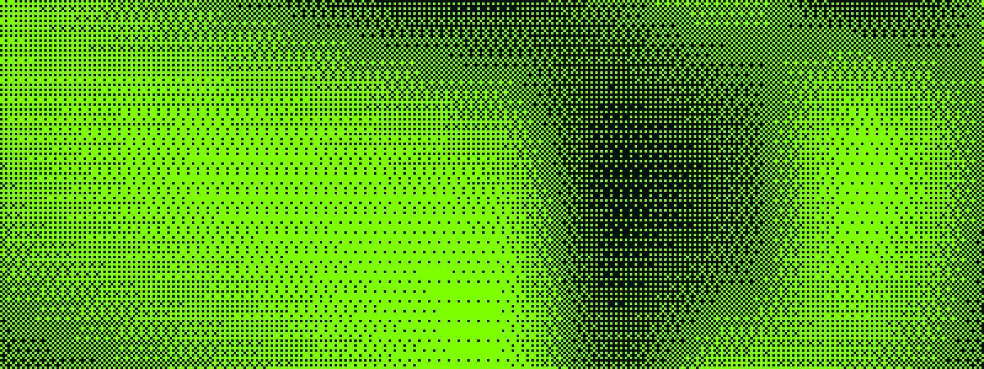 Black and green pixel pattern background with a glitch effect. Abstract texture resembling a game screen error, featuring noise and bitmap distortion. vector