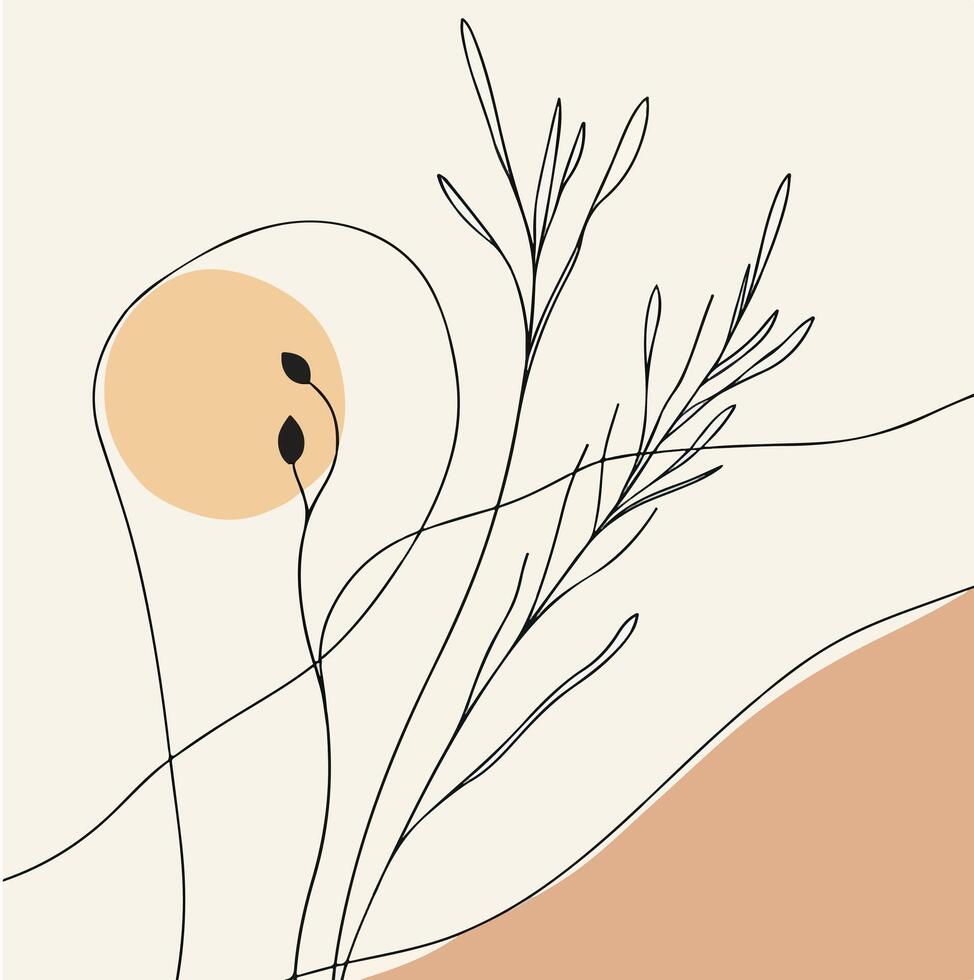drawing of a plants with a sun in the background vector