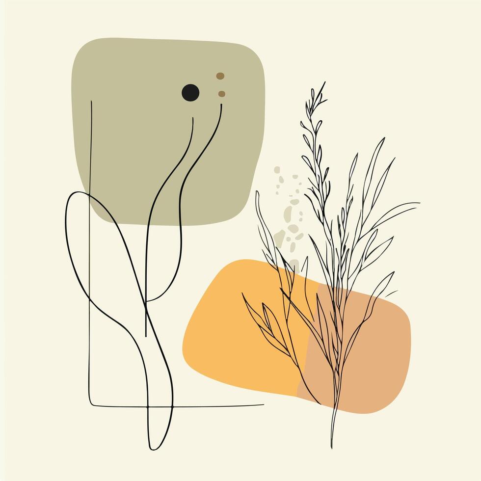 a drawing of plants and geometric shapes vector