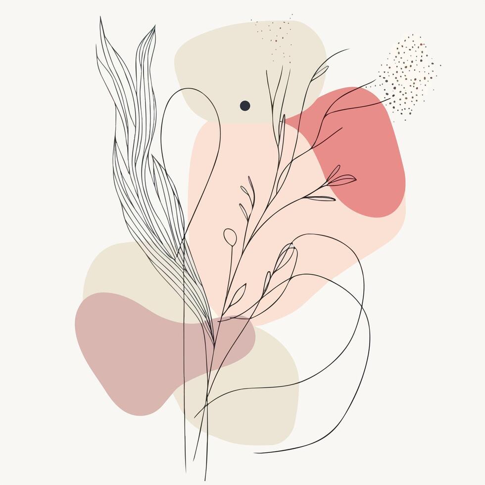 abstract floral illustration with leaves and lines vector