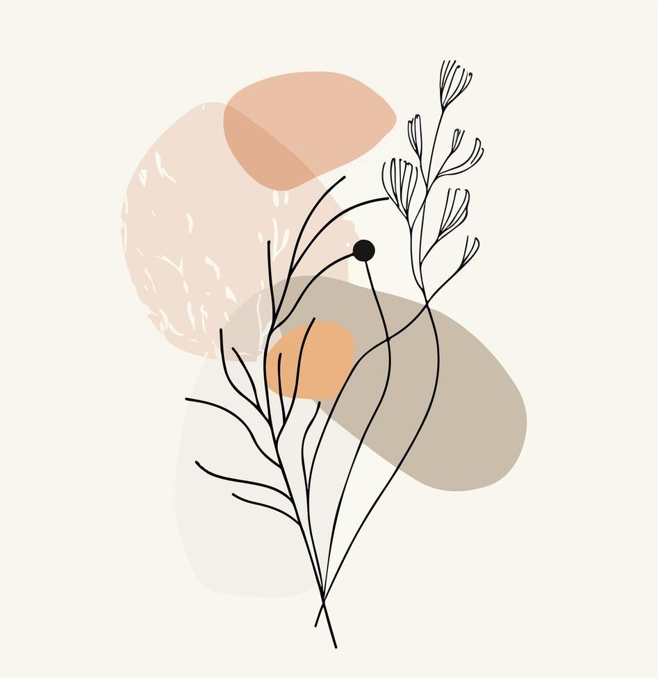 floral illustration with leaves and shapes vector