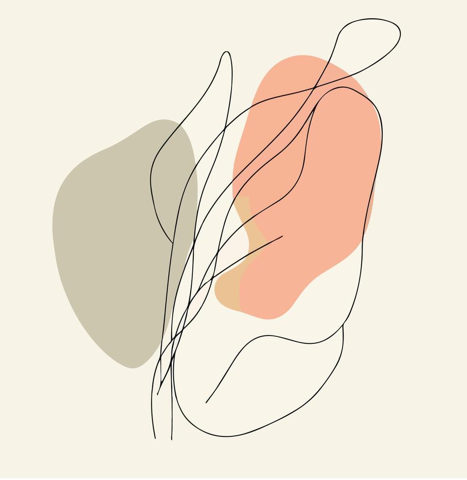 Abstract line art with leaf and shapes vector