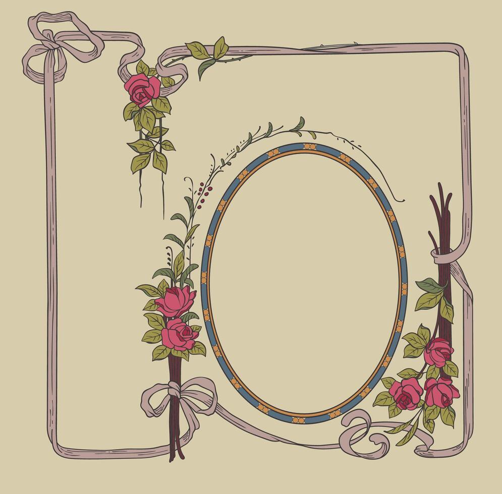 Classical decorative pink roses decorative flowers border vector