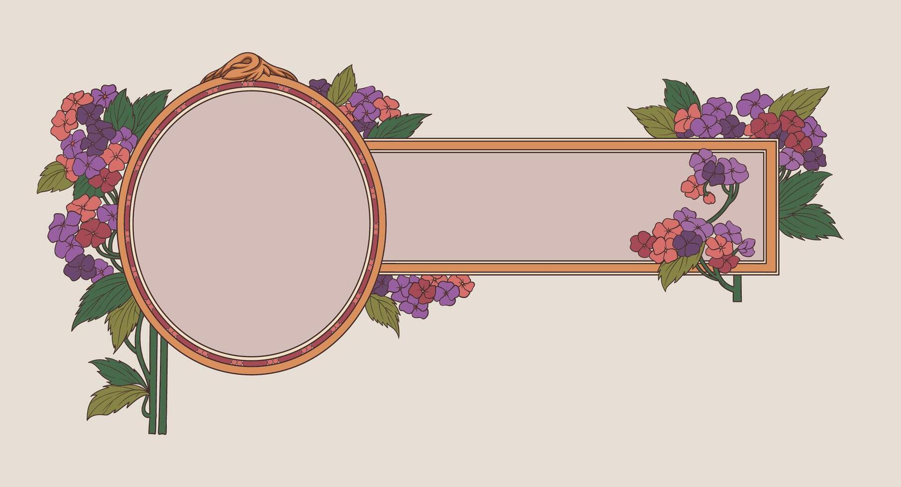 Retro hydrangea flowers line hand drawing border vector