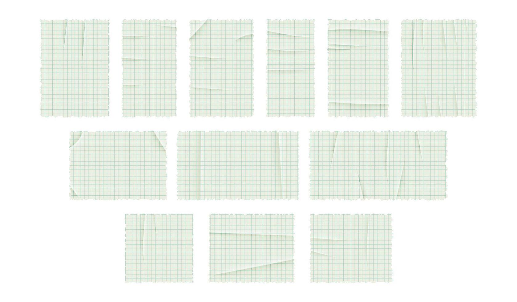 Notebook paper pieces with folds and creases. set of note sheets for scrapbooking, design, and creative projects. Simple and textured elements for digital use. vector