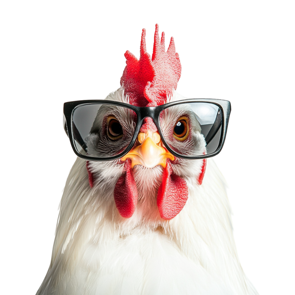 a chicken wearing glasses on a transparent background png