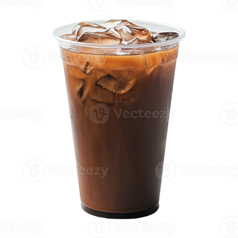 an iced coffee in a plastic cup on a transparent background png